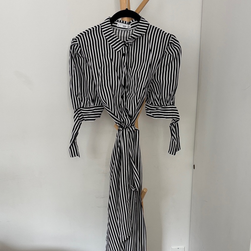 Mango Black and White Striped Midi Dress